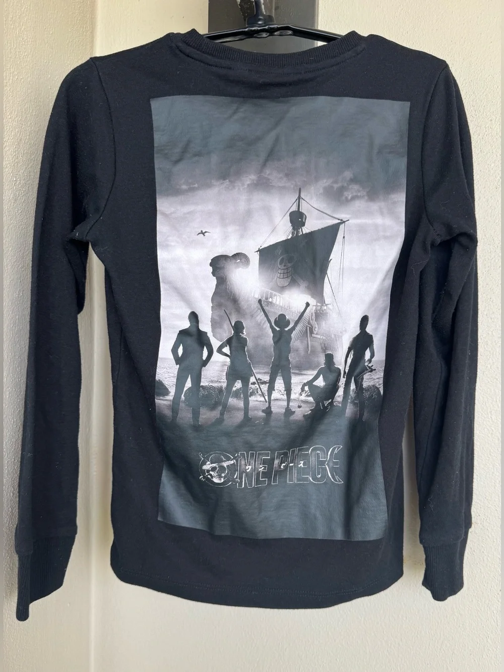 Netflix ‘One Piece’ Black Long Sleeve Shirt Straw Hat Crew & Going Merry 11-12Y